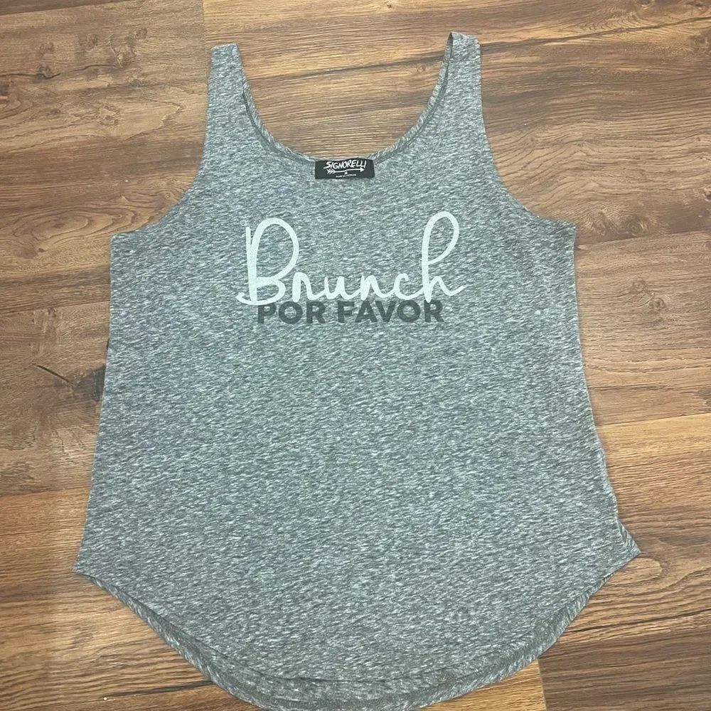 Signorelli Grey “Brunch Please” Racerback Tank Top - Picture 2 of 7